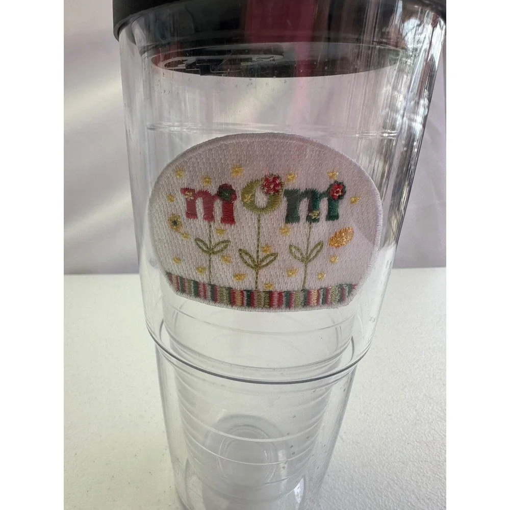 Tervis 24oz Clear Tumbler Embroidered Mom Patch with Lid Lifetime Guarantee